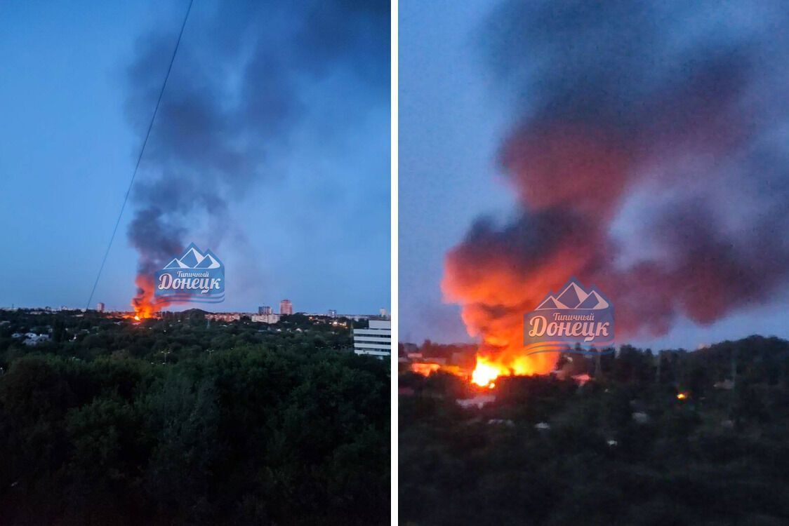 В Донецке продолжает гореть склад российских оккупантов (Видео)